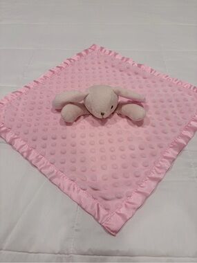Pink Bunny Security Blanket Lovey – Minky Dot Baby Comfort Blanket Satin Back